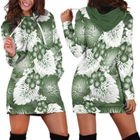 Sage Green Aloha Hawaii Hoodie Dress Monstera Hibiscus Plumeria Seamless Vibes LT14 - Polynesian Pride