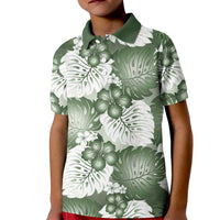 Sage Green Aloha Hawaii Kid Polo Shirt Monstera Hibiscus Plumeria Seamless Vibes LT14 Kid Sage Green - Polynesian Pride