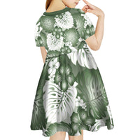 Sage Green Aloha Hawaii Kid Short Sleeve Dress Monstera Hibiscus Plumeria Seamless Vibes LT14 - Polynesian Pride