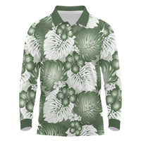 Sage Green Aloha Hawaii Long Sleeve Polo Shirt Monstera Hibiscus Plumeria Seamless Vibes LT14 Sage Green - Polynesian Pride