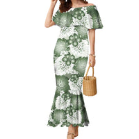 Sage Green Aloha Hawaii Mermaid Dress Monstera Hibiscus Plumeria Seamless Vibes LT14 Women Sage Green - Polynesian Pride