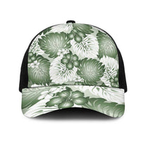 Sage Green Aloha Hawaii Mesh Trucker Cap Monstera Hibiscus Plumeria Seamless Vibes - Polynesian Pride