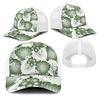 Sage Green Aloha Hawaii Mesh Trucker Cap Monstera Hibiscus Plumeria Seamless Vibes - Polynesian Pride