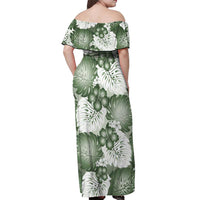 Sage Green Aloha Hawaii Off Shoulder Maxi Dress Monstera Hibiscus Plumeria Seamless Vibes LT14 - Polynesian Pride