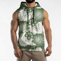 Sage Green Aloha Hawaii Sleeveless Hoodie Monstera Hibiscus Plumeria Seamless Vibes LT14 - Polynesian Pride