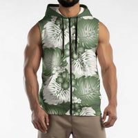 Sage Green Aloha Hawaii Sleeveless Zip Hoodie Monstera Hibiscus Plumeria Seamless Vibes LT14 - Polynesian Pride