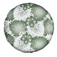 Sage Green Aloha Hawaii Spare Tire Cover Monstera Hibiscus Plumeria Seamless Vibes LT14 - Polynesian Pride