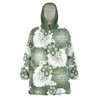 Sage Green Aloha Hawaii Wearable Blanket Hoodie Monstera Hibiscus Plumeria Seamless Vibes LT14 One Size Sage Green - Polynesian Pride