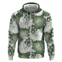 Sage Green Aloha Hawaii Zip Hoodie Monstera Hibiscus Plumeria Seamless Vibes LT14 Zip Hoodie Sage Green - Polynesian Pride