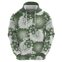 Sage Green Aloha Hawaii Zip Hoodie Monstera Hibiscus Plumeria Seamless Vibes LT14 - Polynesian Pride