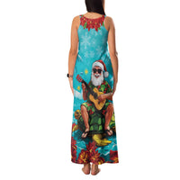 Hawaii Christmas Family Matching Tank Maxi Dress and Hawaiian Shirt Mele Kalikimaka Poinsettia Lei - Cyan