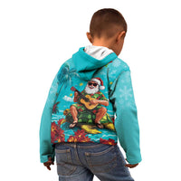 Hawaii Christmas Kid Hoodie Mele Kalikimaka Poinsettia Lei - Cyan LT14 - Polynesian Pride
