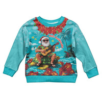 Hawaii Christmas Kid Ugly Christmas Sweater Mele Kalikimaka Poinsettia Lei - Cyan LT14 Kid Cyan - Polynesian Pride