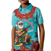 Hawaii Christmas Kid Polo Shirt Mele Kalikimaka Poinsettia Lei - Cyan LT14 Kid Cyan - Polynesian Pride
