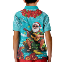 Hawaii Christmas Kid Polo Shirt Mele Kalikimaka Poinsettia Lei - Cyan LT14 - Polynesian Pride