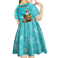 Hawaii Christmas Kid Short Sleeve Dress Mele Kalikimaka Poinsettia Lei - Cyan LT14 - Polynesian Pride