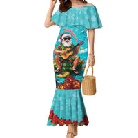 Hawaii Christmas Mermaid Dress Mele Kalikimaka Poinsettia Lei - Cyan LT14 Women Cyan - Polynesian Pride