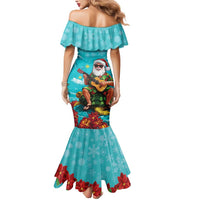 Hawaii Christmas Mermaid Dress Mele Kalikimaka Poinsettia Lei - Cyan LT14 - Polynesian Pride