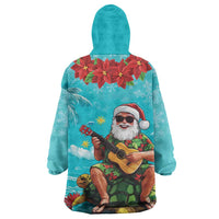 Hawaii Christmas Wearable Blanket Hoodie Mele Kalikimaka Poinsettia Lei - Cyan LT14 - Polynesian Pride