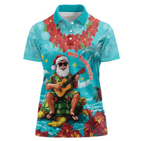 Hawaii Christmas Women Polo Shirt Mele Kalikimaka Poinsettia Lei - Cyan LT14 Female Cyan - Polynesian Pride
