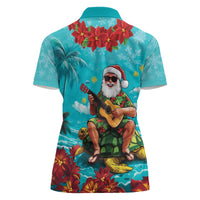 Hawaii Christmas Women Polo Shirt Mele Kalikimaka Poinsettia Lei - Cyan LT14 - Polynesian Pride