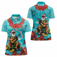 Hawaii Christmas Women Polo Shirt Mele Kalikimaka Poinsettia Lei - Cyan LT14 - Polynesian Pride
