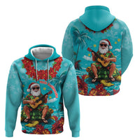 Hawaii Christmas Zip Hoodie Mele Kalikimaka Poinsettia Lei - Cyan LT14 - Polynesian Pride