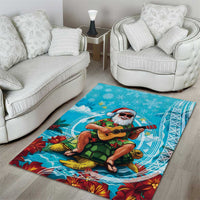 Hawaii Christmas Area Rug Mele Kalikimaka Poinsettia Lei Polynesian - Blue