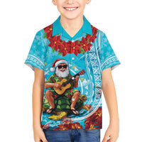 Hawaii Christmas Kid Hawaiian Shirt Mele Kalikimaka Poinsettia Lei Polynesian - Blue LT14 Kid Blue - Polynesian Pride