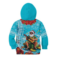 Hawaii Christmas Kid Hoodie Mele Kalikimaka Poinsettia Lei Polynesian - Blue LT14 - Polynesian Pride