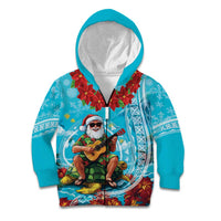 Hawaii Christmas Kid Hoodie Mele Kalikimaka Poinsettia Lei Polynesian - Blue LT14 Zip Hoodie Blue - Polynesian Pride