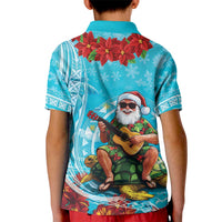 Hawaii Christmas Kid Polo Shirt Mele Kalikimaka Poinsettia Lei Polynesian - Blue LT14 - Polynesian Pride