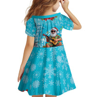 Hawaii Christmas Kid Short Sleeve Dress Mele Kalikimaka Poinsettia Lei Polynesian - Blue LT14 - Polynesian Pride