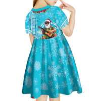 Hawaii Christmas Kid Short Sleeve Dress Mele Kalikimaka Poinsettia Lei Polynesian - Blue LT14 - Polynesian Pride