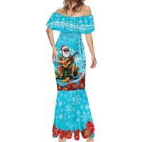 Hawaii Christmas Mermaid Dress Mele Kalikimaka Poinsettia Lei Polynesian - Blue LT14 - Polynesian Pride