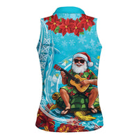 Hawaii Christmas Women Sleeveless Polo Shirt Mele Kalikimaka Poinsettia Lei Polynesian - Blue LT14 - Polynesian Pride
