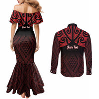 Personalised Keep Maori Wards New Zealand Couples Matching Mermaid Dress and Long Sleeve Button Shirt Stronger Together Aotearoa Taniko LT14 - Polynesian Pride