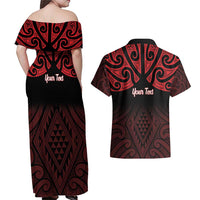 Personalised Keep Maori Wards New Zealand Couples Matching Off Shoulder Maxi Dress and Hawaiian Shirt Stronger Together Aotearoa Taniko LT14 - Polynesian Pride