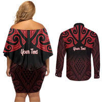 Personalised Keep Maori Wards New Zealand Couples Matching Off Shoulder Short Dress and Long Sleeve Button Shirt Stronger Together Aotearoa Taniko LT14 - Polynesian Pride