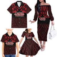Personalised Keep Maori Wards New Zealand Family Matching Off The Shoulder Long Sleeve Dress and Hawaiian Shirt Stronger Together Aotearoa Taniko LT14 - Polynesian Pride