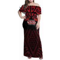 Personalised Keep Maori Wards New Zealand Family Matching Off Shoulder Maxi Dress and Hawaiian Shirt Stronger Together Aotearoa Taniko LT14 Mom's Dress Black - Polynesian Pride