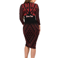 Personalised Keep Maori Wards New Zealand Long Sleeve Bodycon Dress Stronger Together Aotearoa Taniko LT14 - Polynesian Pride