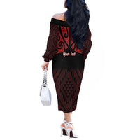 Personalised Keep Maori Wards New Zealand Off The Shoulder Long Sleeve Dress Stronger Together Aotearoa Taniko LT14 - Polynesian Pride
