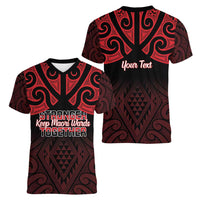 Personalised Keep Maori Wards New Zealand Women V-Neck T-Shirt Stronger Together Aotearoa Taniko LT14 - Polynesian Pride