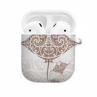 New Zealand Manta Ray Tattoo AirPods Case Aotearoa Maori Haehae Beige LT14 White - Polynesian Pride