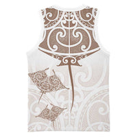 New Zealand Manta Ray Tattoo Basketball Jersey Aotearoa Maori Haehae Beige LT14 - Polynesian Pride