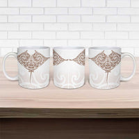 New Zealand Manta Ray Tattoo Ceramic Mug Aotearoa Maori Haehae Beige - Polynesian Pride