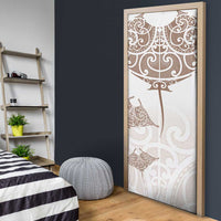 New Zealand Manta Ray Tattoo Door Cover Aotearoa Maori Haehae Beige LT14 - Polynesian Pride