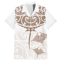 New Zealand Manta Ray Tattoo Family Matching Mermaid Dress and Hawaiian Shirt Aotearoa Maori Haehae Beige LT14 Dad's Shirt - Short Sleeve White - Polynesian Pride