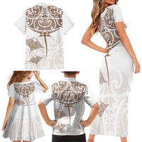 New Zealand Manta Ray Tattoo Family Matching Short Sleeve Bodycon Dress and Hawaiian Shirt Aotearoa Maori Haehae Beige LT14 - Polynesian Pride